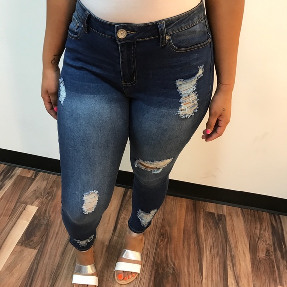 ‼️ Dark Distressed Style Ripped Stretch Jeans - Picture 2 of 8